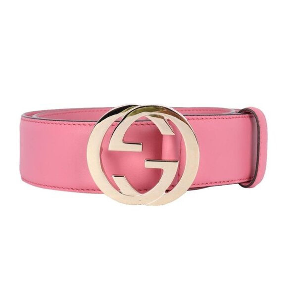 Gucci Women’s Moon Calfskin Interlocking GG Belt Glossy Pink 80cm 546386